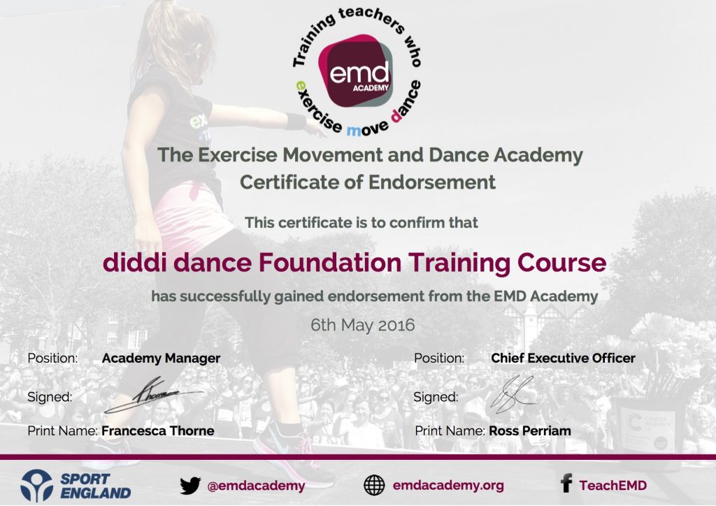 diddi dance EMDP Endorsement Cerificate